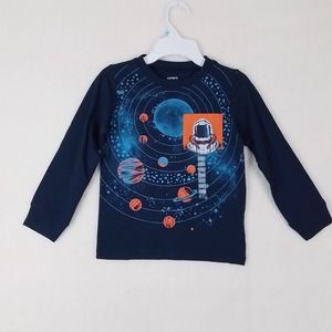 Carter's Long‎ Sleeve Cotton Graphic Tee Size 5 in Blue w/ Space Theme